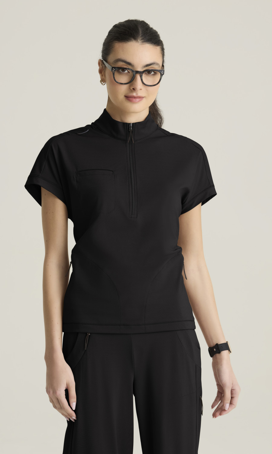 Grey's Anatomyâ„¢ by Barco Knit Stretch Women's 3-Pocket Mock Neck Zip-Placket Top