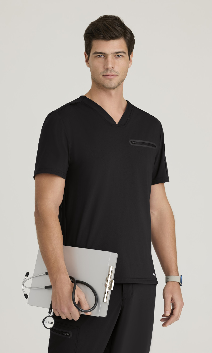 Grey's Anatomyâ„¢ by Barco Knit Stretch Grey's Anatomy By Barco Knit Stretch Men's 2 Pocket V-neck Framed Pocket Top